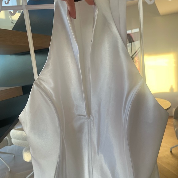 NEW Halter Collared White Dress with Slit Bridal or Prom - Picture 2 of 7